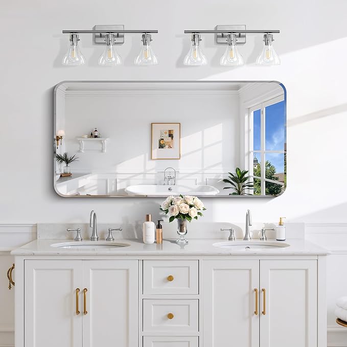 CILIBER Frameless Mirror, 24x48 Beveled Bathroom Mirror Rounded Corner - Image 4