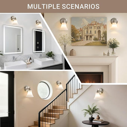 LOUSACE 2 Pack 1-Light Brushed Nickel Bathroom Lighting Fixtures Vintage - Image 9