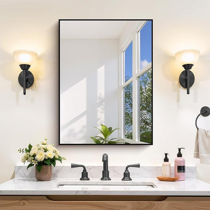 Black Bathroom Mirror for Wall, 18x24 Inch Rectangle Mirror by Welcometocofeny