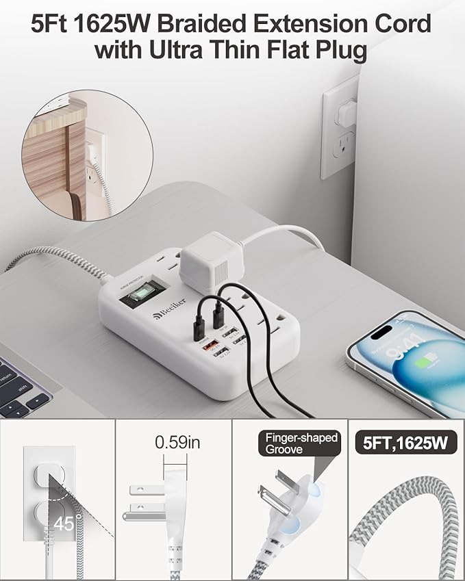45W USB C Surge Protector Power Strip, Travel Power Strip - Image 7