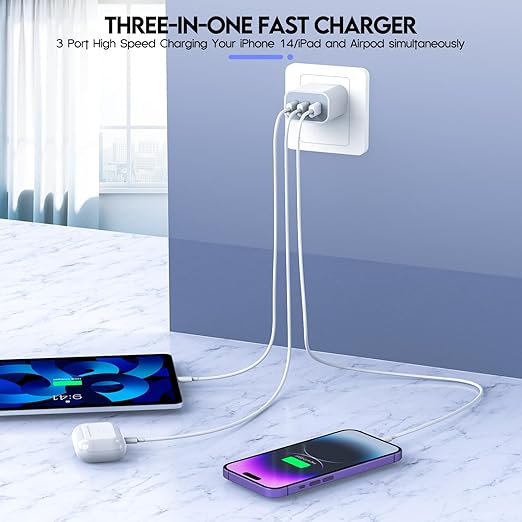 iPhone 16/17 Charger Block, USB C Charger 35W 3-Port Wall Cube Fast Type C - Image 3