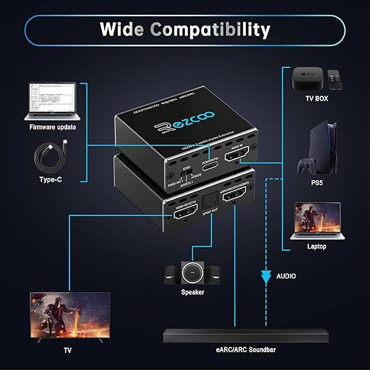 4K@120Hz HDMI 2.1 eARC Audio Extractor 1 in 1 Out Support VRR ALLM HDCP2.3 ARC - Image 5