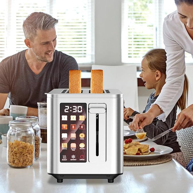 Touch Screen Toaster 2 Slice, Stainless Steel Toasters Digital Timer 2 Slot - Image 2