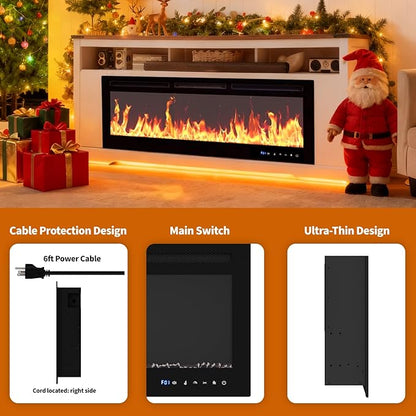 50" Smart Electric Fireplace Wall Mount, 1500w Heater - Image 3