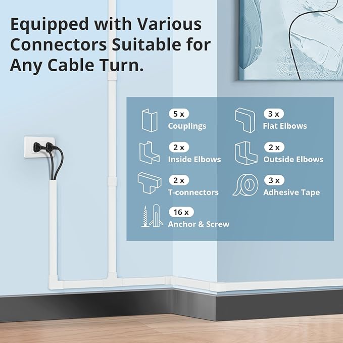Cord Covers for Wires on Wall Extra-Long, 26.25ft TV Cord Hider Kit, Paintable - Image 4