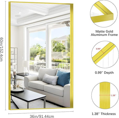 Gold Bathroom Mirror, 36x60 Inch Rectangular Deep Frame Mirror, Large Wall - Image 3