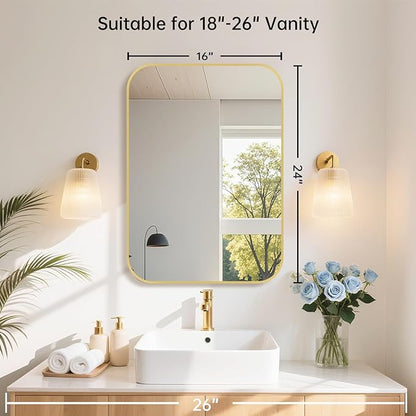 16x24 Inch Gold Bathroom Mirror, Brushed Brass Gold Metal Framed Rectangular - Image 7