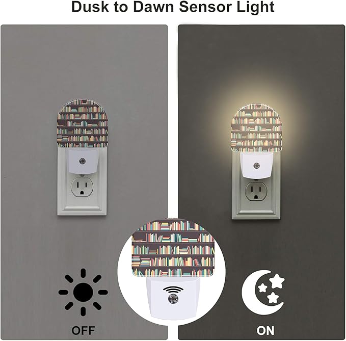 sndheke Books on Bookshelves Night Light, Colorful Books Dusk to Dawn Night - Image 3