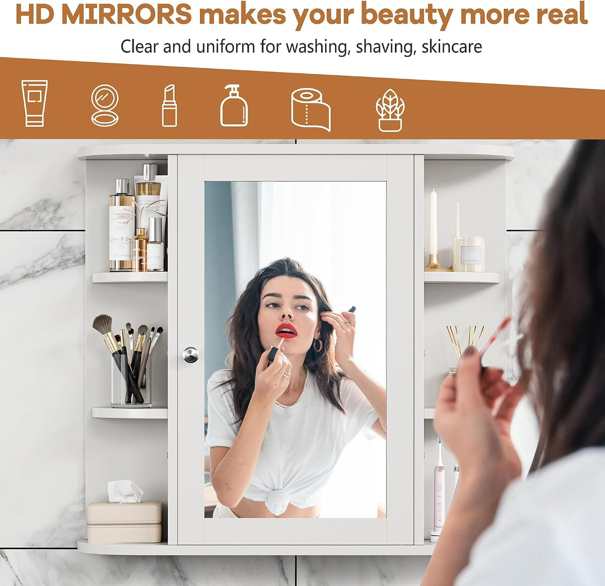 Bathroom Medicine Cabinet, Bathroom Mirror Cabinet Wall Mounted with 6 Side O...