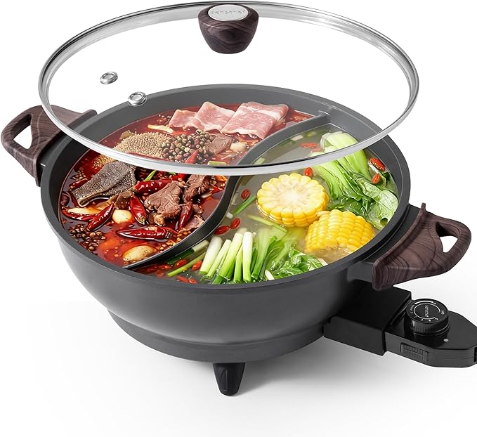 TWIN™ Electric Hot Pot with Divider | PFAS-Free Ceramic Nonstick Pot | EvenHeat by SENSCHEF