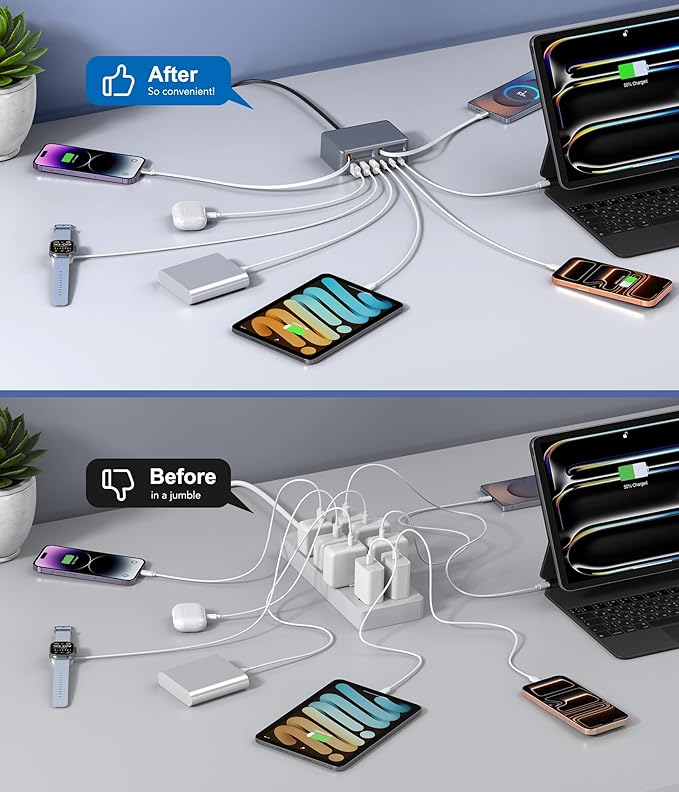 2026 Updated USB-C Fast Charging Station, 120W GaN 8-Port Retractable Charger - Image 6