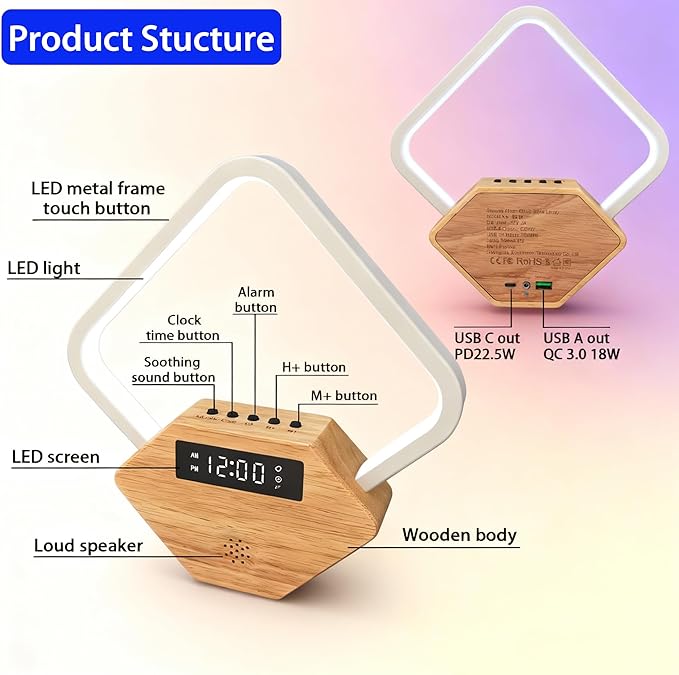Wood Sunrise Alarm Clock with White Noise Machine 3 Color Night Light 15 - Image 5