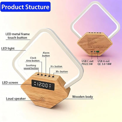 Wood Sunrise Alarm Clock with White Noise Machine 3 Color Night Light 15 - Image 5