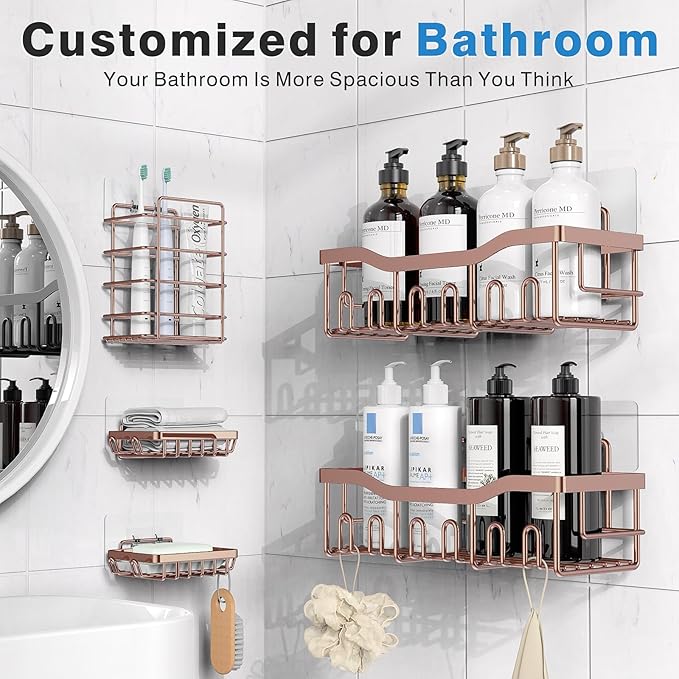 EUDELE 5-Pack Rustproof Stainless Steel Shower Caddy – No Drill Adhesive - Image 2