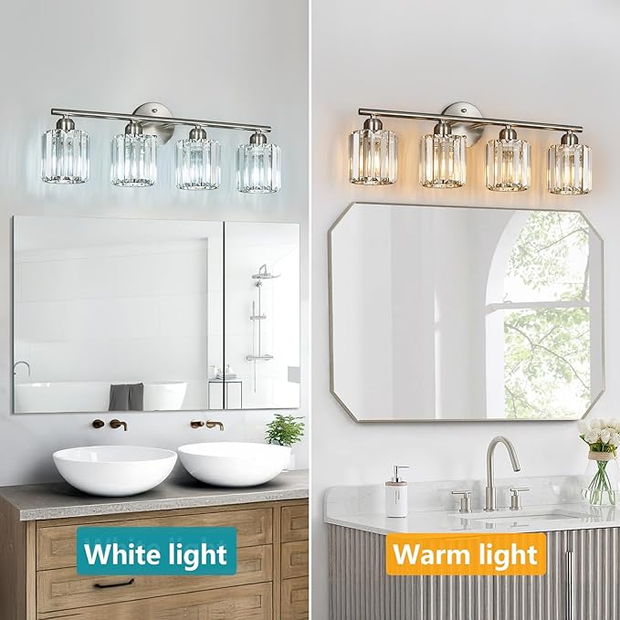 FDPBY Modern 4 Light Crystal Vanity Light, Brushed Nickel Vertical Bathroom - Image 2
