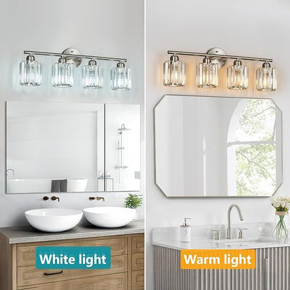 FDPBY Modern 4 Light Crystal Vanity Light, Brushed Nickel Vertical Bathroom - Image 2