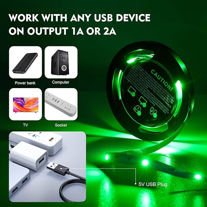 Timelux 20ft LED Strip Lights Color Changing Mood lamp USB 5V Operated RGB 5050 - Image 3