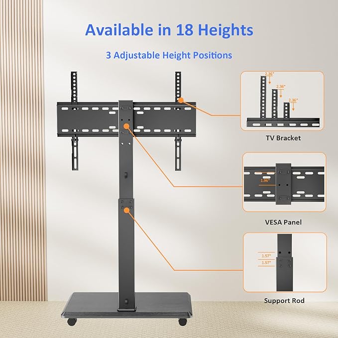 Afaloona Rolling TV Stand, Portable Mobile TV Stand - Image 4