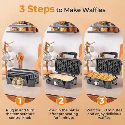 BECOMFORT 3 in 1 Waffle Maker, Sandwich Press w/3 Removable Non-stick Plates - Image 7