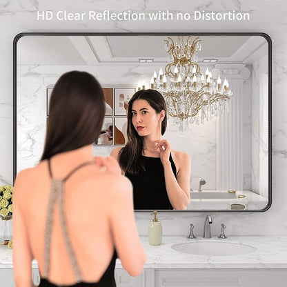 LOAAO 48X30 Inch Black Metal Framed Bathroom Mirror - Image 2
