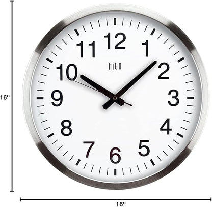 HITO 16" Silent Wall Clock Battery Operated Non Ticking Sweep Movement Glass - Image 8