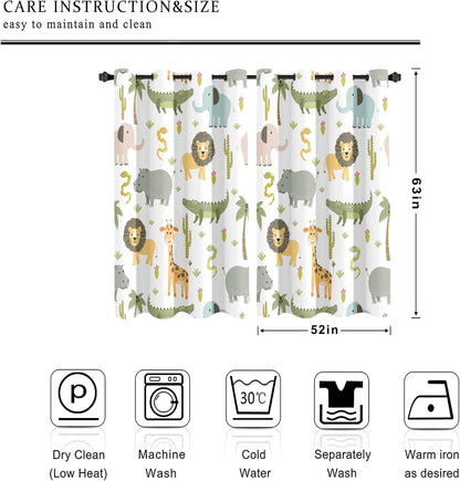 MESHELLY Baby Safari Animals Blackout Curtains 52Wx63H Inch for Boy Bedroom Grommet Pair Kids Woodland Jungle Lion Elephant Art Printed Curtains for Nursery Living Room Window Treatment Fabric