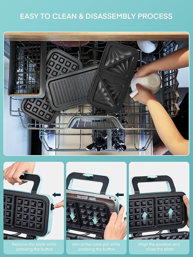 FOHERE Waffle Maker 3 in 1 Sandwich Maker 1200W Panini Press - Image 6