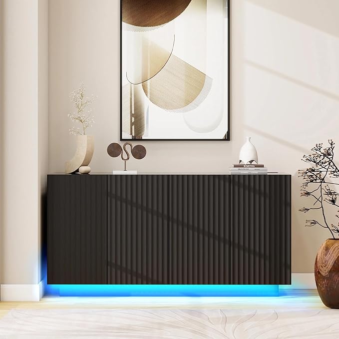 59" Black Fluted Sideboard Buffet Cabinet - Image 8