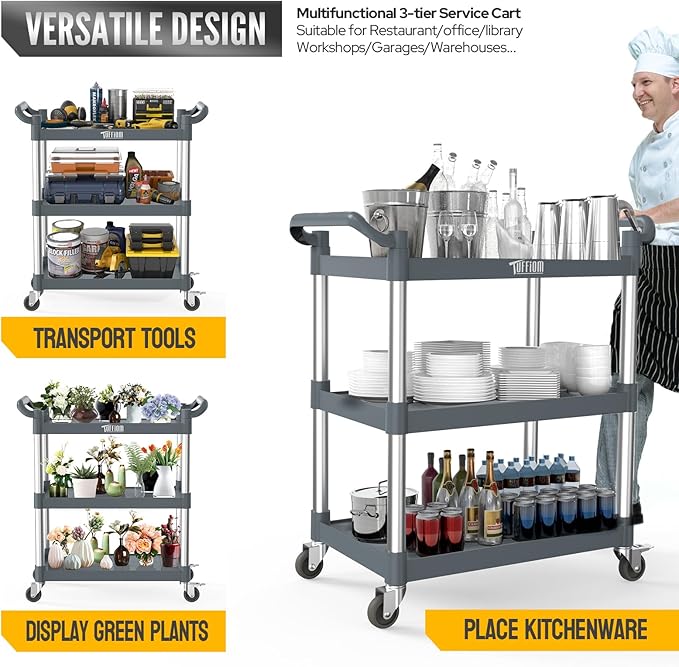 TUFFIOM 3-Tier Plastic Service Utility Cart - Image 4