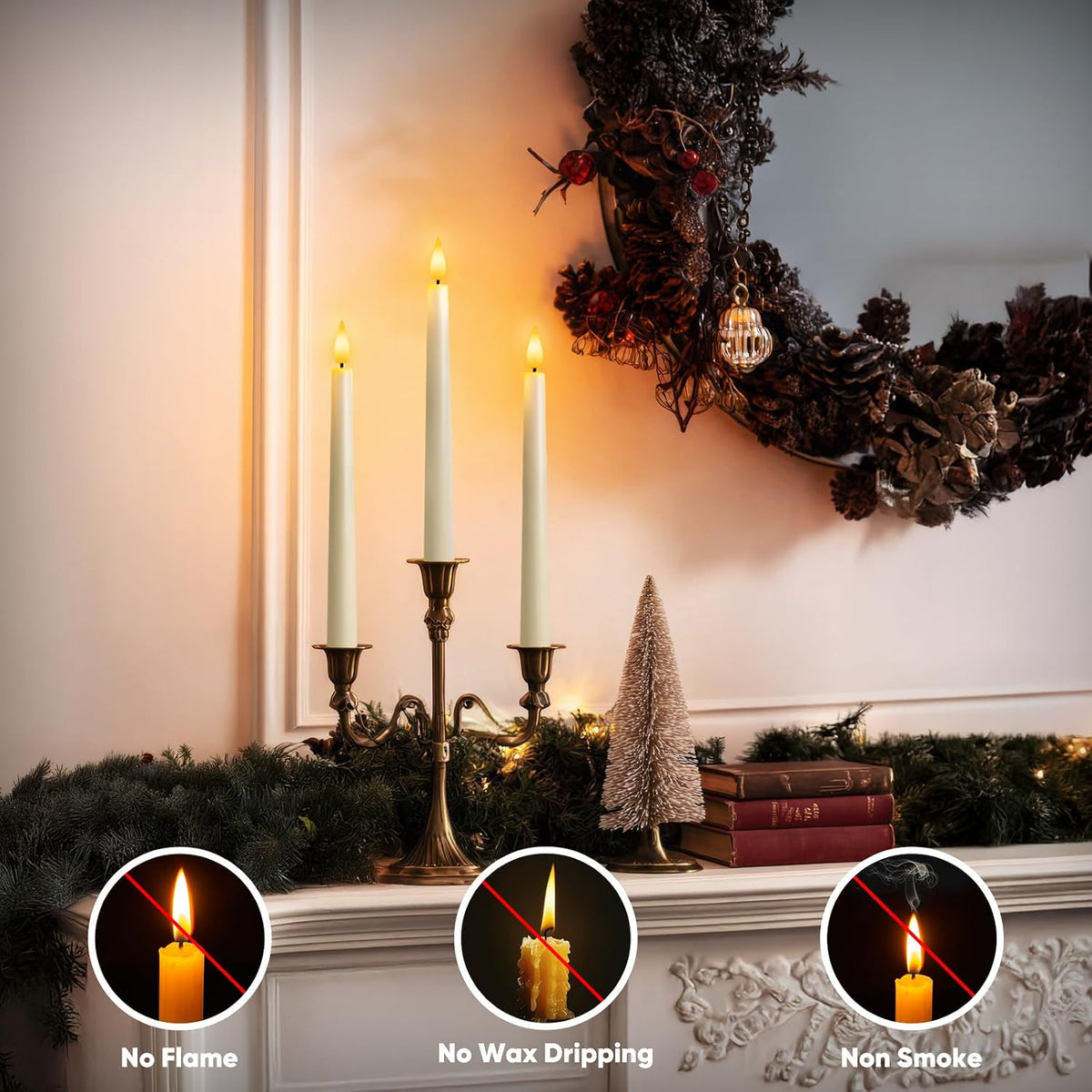 12 Pcs Flameless Taper Candles with Remote, Timer, Plastic Battery Operated W...