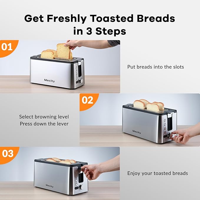 Mecity 4 Slice Toaster, Long Slot Toaster - Image 9