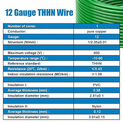 THHN Wire 12 Gauge 50 FT OFC Electrical Wire, 12 AWG Solid Copper Wire Rated up - Image 5