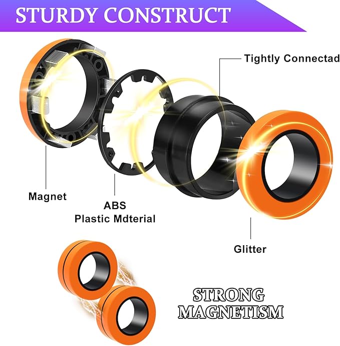 Cevioce 9 PCS Magnetic Ring Fidget Toys Set, ADHD Anxiety Magnetic Finger - Image 2