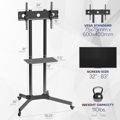 VIVO Mobile TV Cart for 32 to 83 inch Screens up to 110 lbs, LCD LED OLED 4K - Image 6