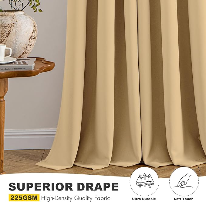 MIULEE Gold Blackout Curtains for Bedroom Living Room 54 Inches Long 2 Panels - Image 5