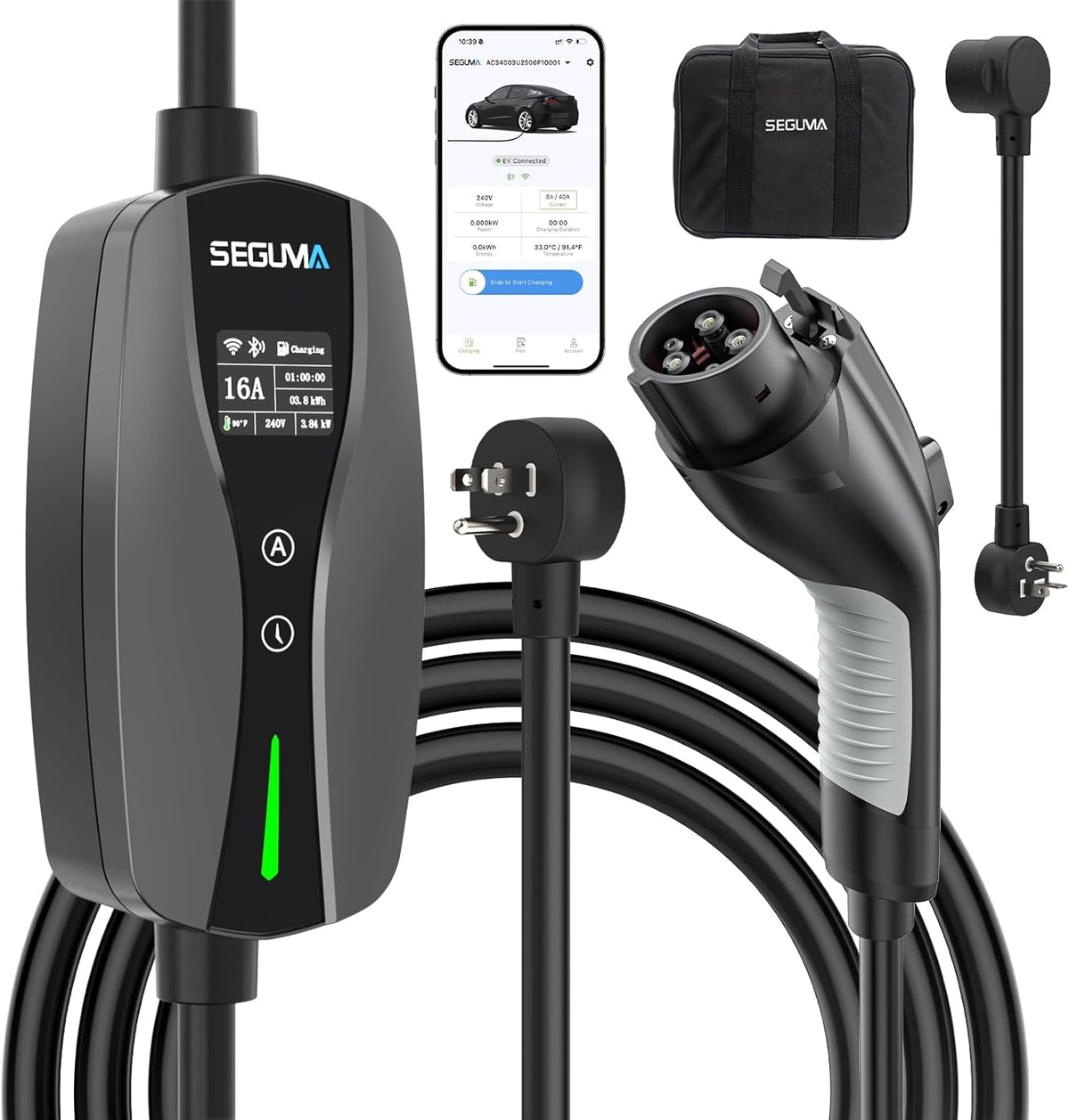 SEGUMA 16A Level 1/2 EV Charger Wi-Fi/App ETL Certified for J1772 BEV/PHEVs