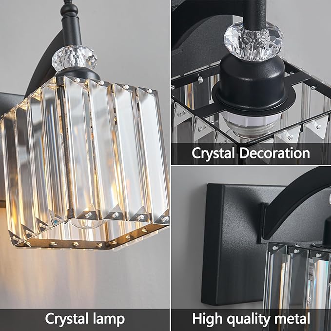 BBLLWJ Modern Bathroom Vanity Light 2-Light Black Crystal Light Fixtures Over - Image 5