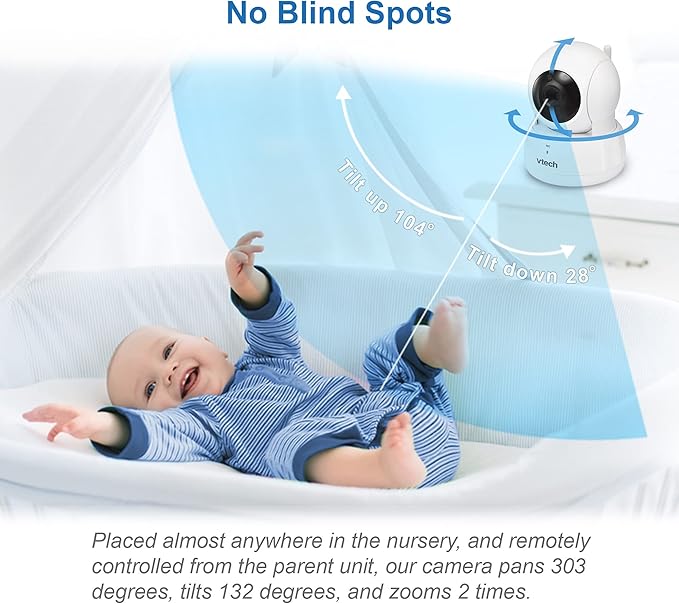 VTech VM923-2 Baby Monitor, 2.8”Screen, 1000ft Range, Pan-Tilt-Zoom, Night - Image 4
