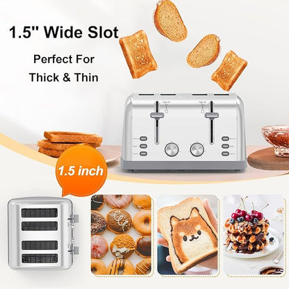 Toaster 4 Slice Retro Stainless Steel, Best Prime 4 Slice Toaster Wide Solt - Image 5