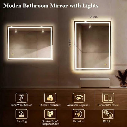 LED Bathroom Mirror with Lights, Hand Wave, Tempered Glass, Shatter-Proof - Image 2