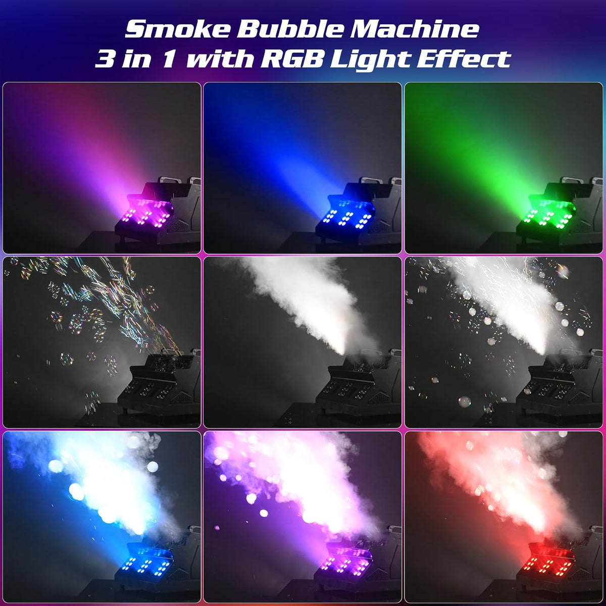 2000W Fog Machine, 3 in 1 Fog Bubble Machine with 2 Bubble Fans, 18 RGB LED L...