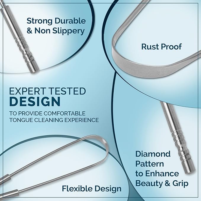 MasterMedi Tongue Cleaner Tongue Scraper Surgical Grade Stainless Steel Tongue - Image 3