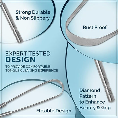 MasterMedi Tongue Cleaner Tongue Scraper Surgical Grade Stainless Steel Tongue - Image 3