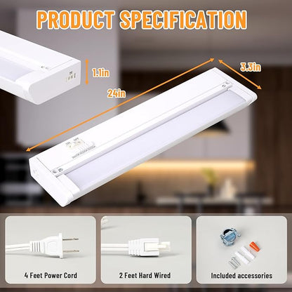 24" 6Pack Hardwired Under Cabinet LED Light Plug in, 16W 1200LM, Rotatable 45° - Image 9