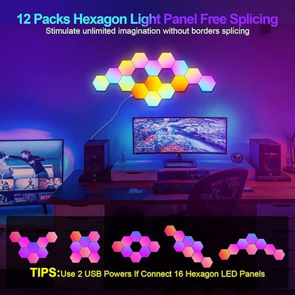 JIMIMORO 12-Pack Hexagon Light Panels – Smart RGB LED Wall Lights - Image 3