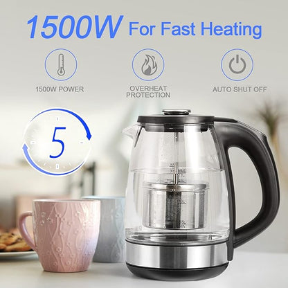 ShanSon Electric Kettle with Tea Infuser 1.7L Temperature Control Glass - Image 6