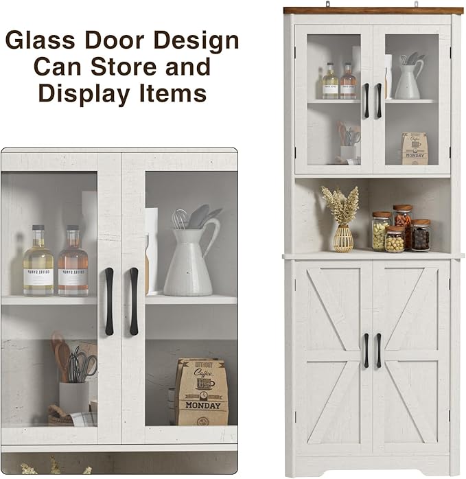 67''H Tall Corner Cabinet with 4 Tempered Glass Doors and Barn Doors, Farmhouse - Image 6