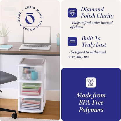 HOMZ 2-Pack Drawer Tower, 3-Tier Clear Plastic Storage Organizer Cart, and - Image 5