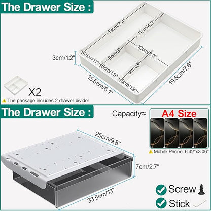 Large Under Desk Table Drawer Storage Organizer, Slide Out Drawer - Image 2