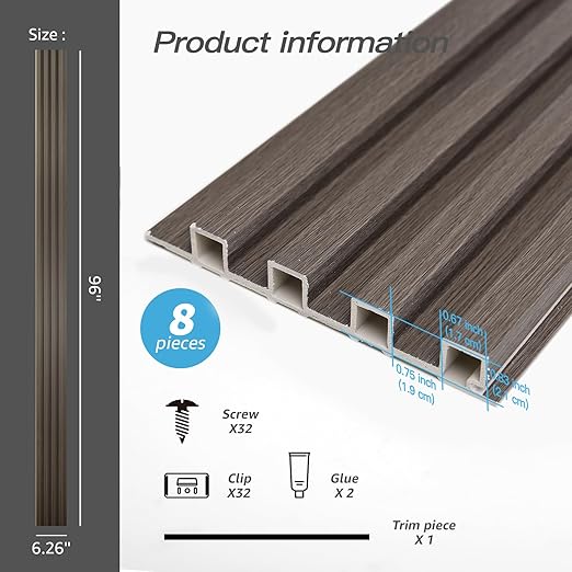 Art3d 8-Pack 96 x 6in. WPC Acoustic Slat Wall Panel - Image 2